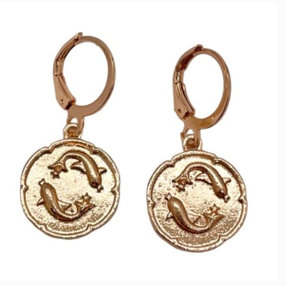 ⭐️❤️ FREE Horoscope Sign Boho Print Peasant Zodiac Modern Minimal Hoop Earrings - Picture 5 of 13